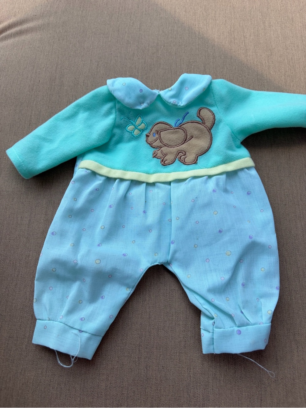 Baby Girls' Mint & Light Blue Bunny One-Piece doll clothes